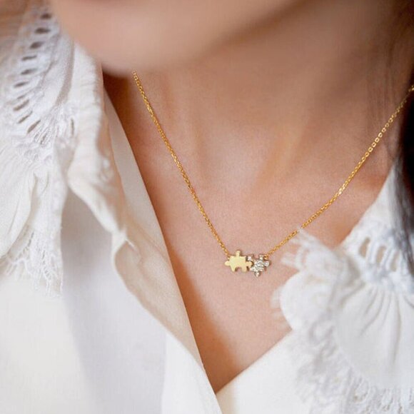 Jigsaw Piece 14K Overlay Silver Zircon Choice of Necklace or Pair of Earrings - Picture 6 of 6